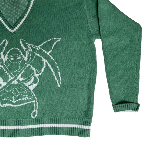 Heaven Can Wait Green V-Neck Graphic Sweater Size M KonoSuba Anime Manga - Picture 7 of 16